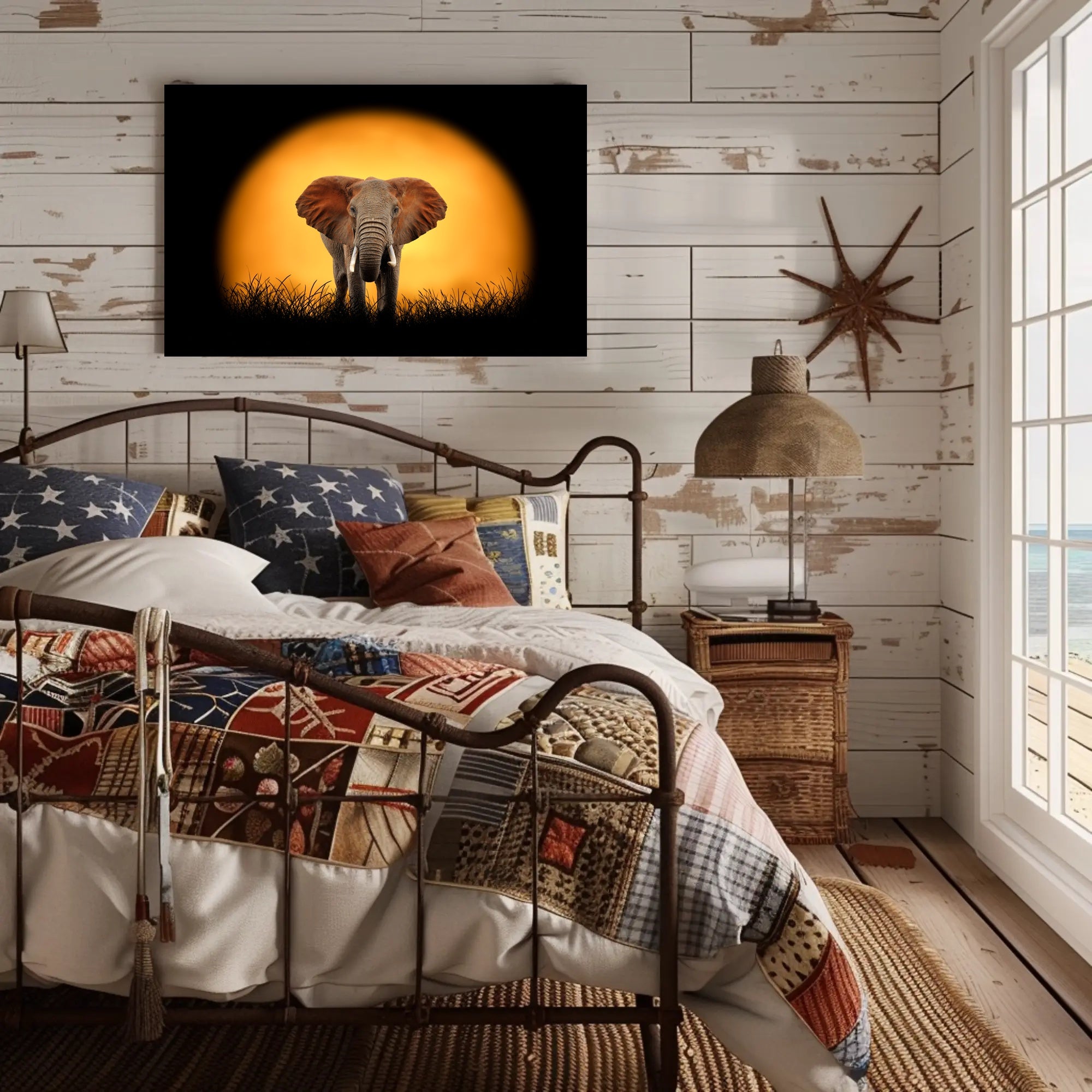 Majestic Elephant Silhouette at Sunset Animal Poster PosterGoat
