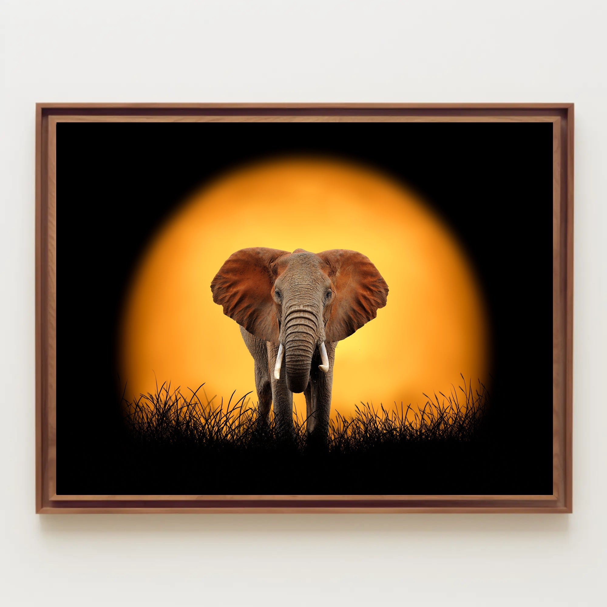Majestic Elephant Silhouette at Sunset Animal Poster PosterGoat