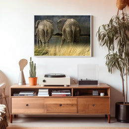 Majestic Elephants in Savannah Landscape Animal Poster PosterGoat