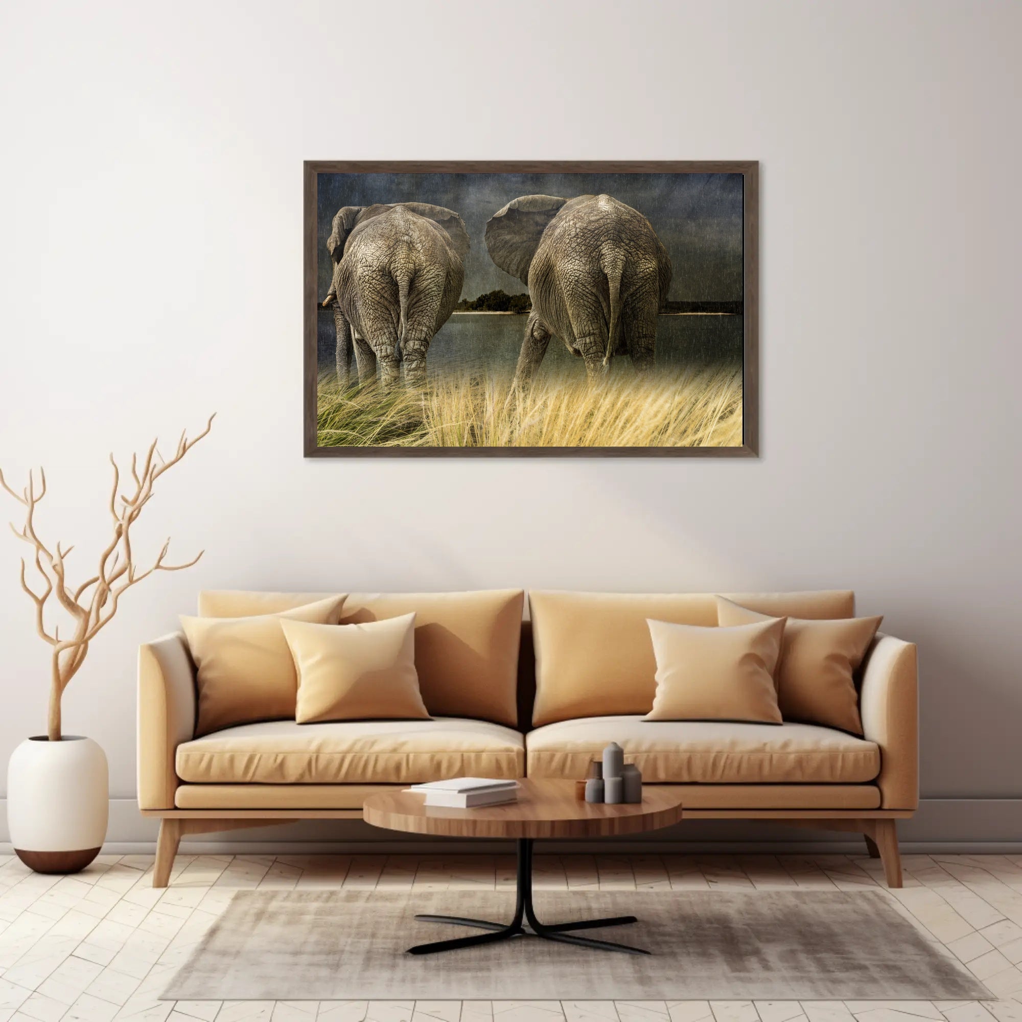 Majestic Elephants in Savannah Landscape Animal Poster PosterGoat