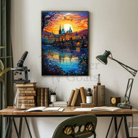 Majestic European Cityscape in Stained Glass Artistic Poster PosterGoat