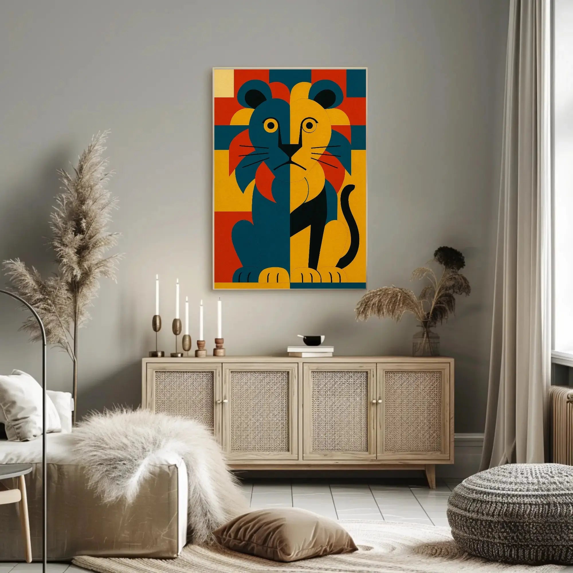 Majestic Geometric Lion Art Deco Animal Poster PosterGoat
