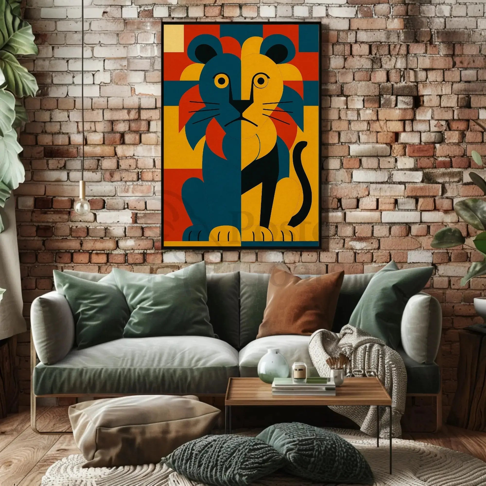Majestic Geometric Lion Art Deco Animal Poster PosterGoat