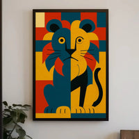 Majestic Geometric Lion Art Deco Animal Poster PosterGoat
