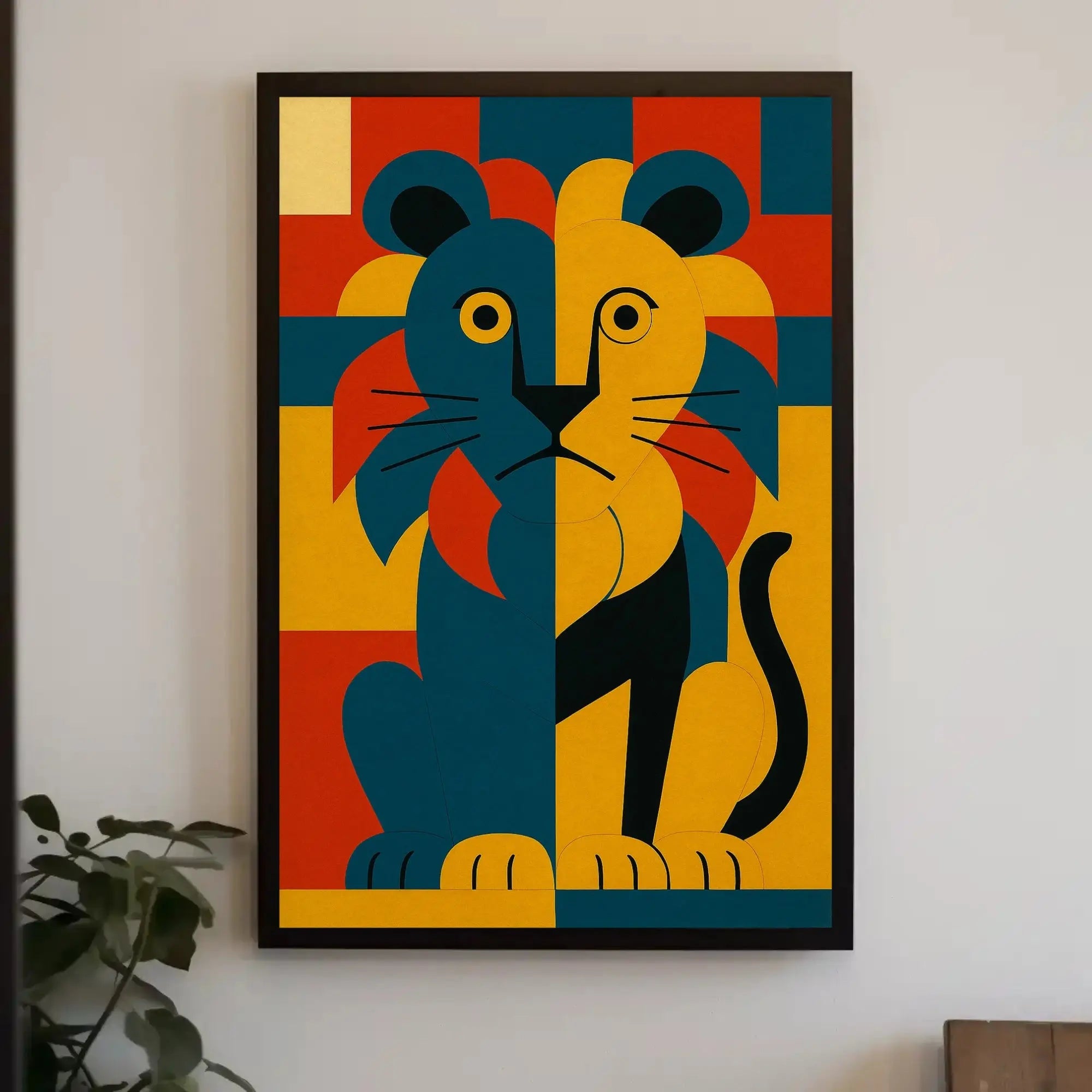 Majestic Geometric Lion Art Deco Animal Poster PosterGoat