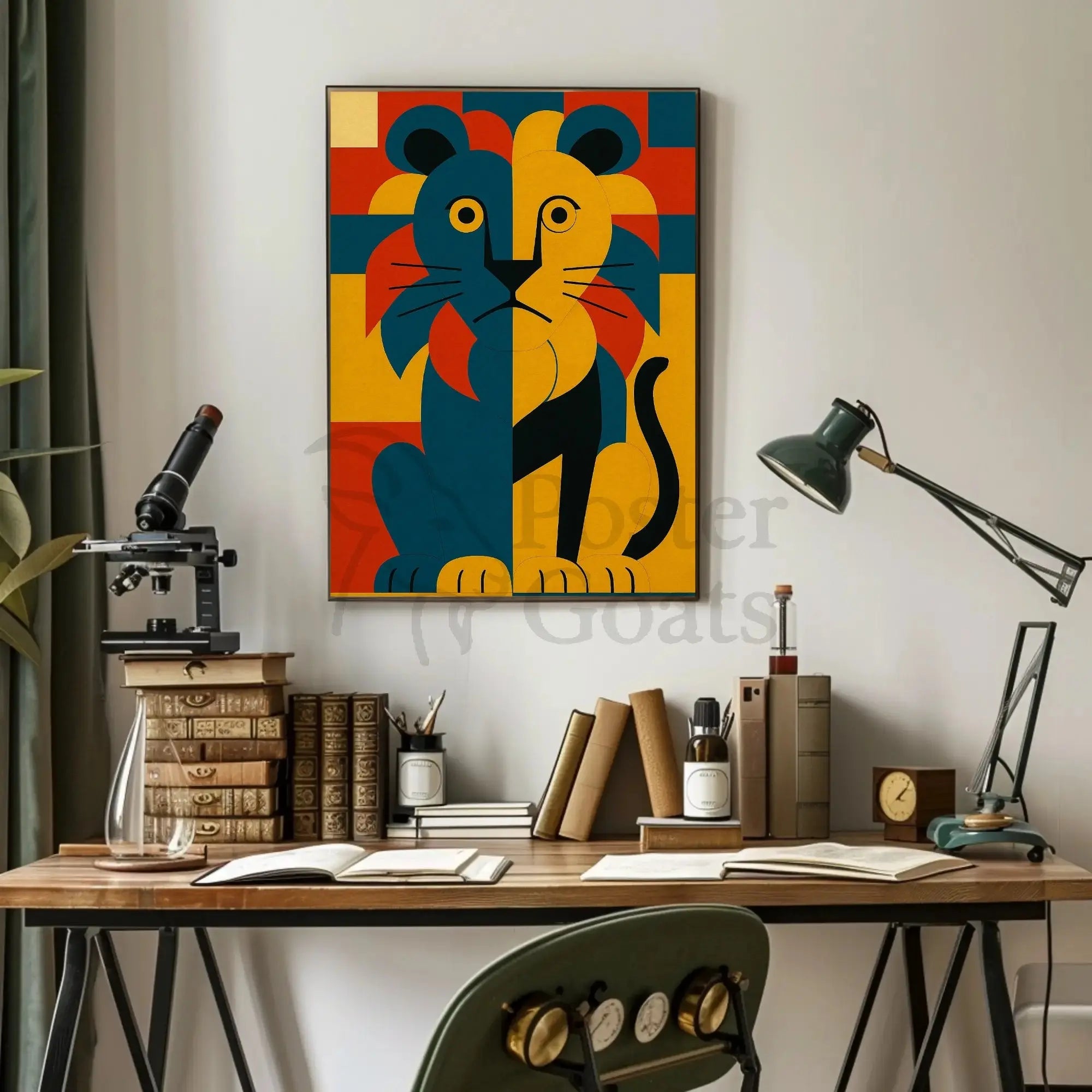 Majestic Geometric Lion Art Deco Animal Poster PosterGoat