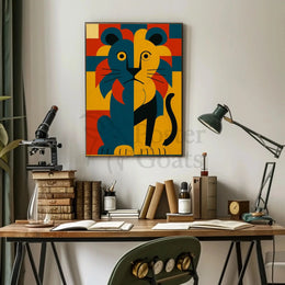 Majestic Geometric Lion Art Deco Animal Poster PosterGoat