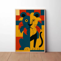 Majestic Geometric Lion Art Deco Animal Poster PosterGoat