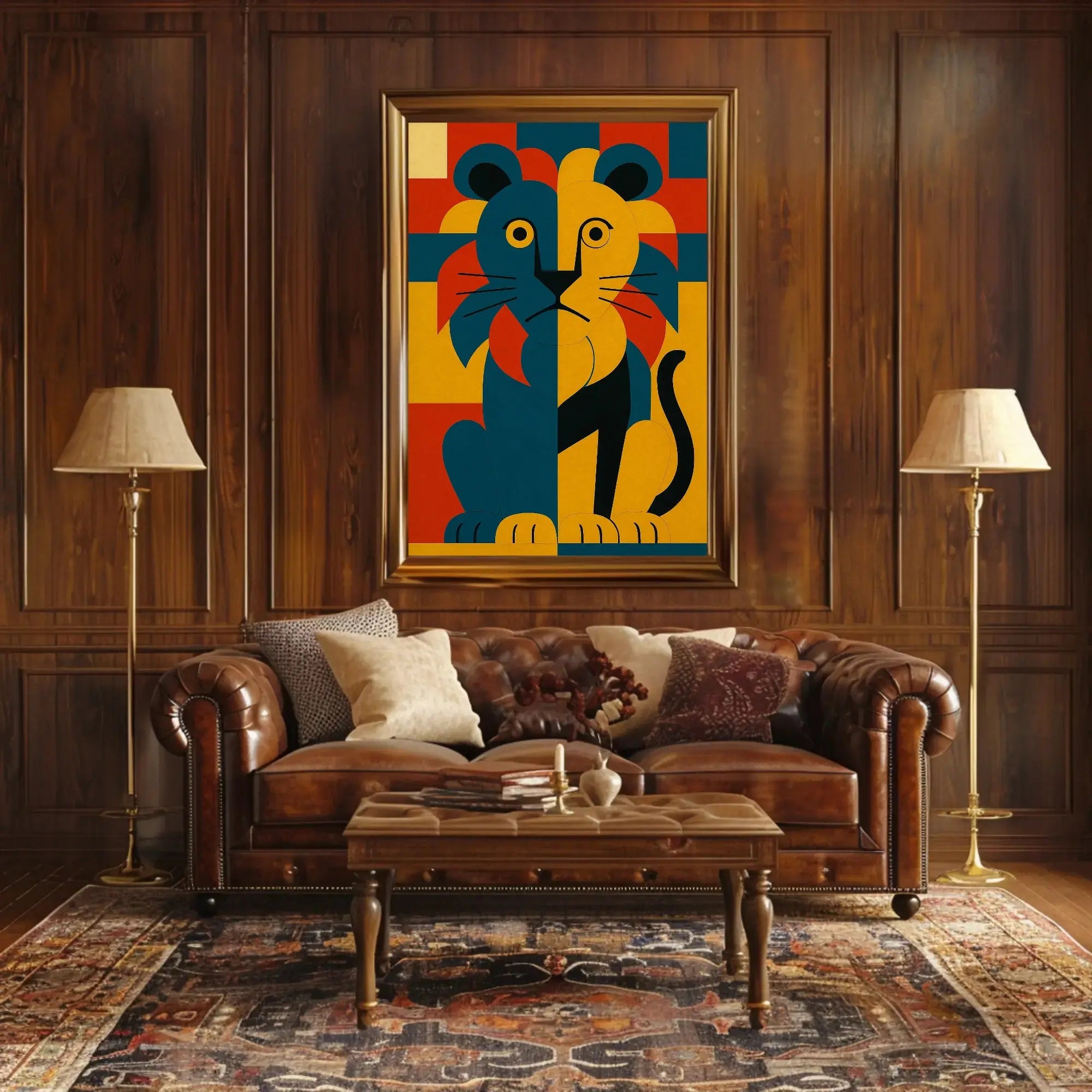 Majestic Geometric Lion Art Deco Animal Poster PosterGoat