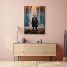 Majestic Historical Figure with Waterfall Art Poster PosterGoat