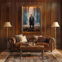Majestic Historical Figure with Waterfall Art Poster PosterGoat