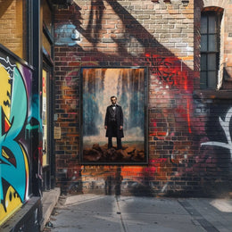 Majestic Historical Figure with Waterfall Art Poster PosterGoat