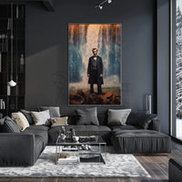 Majestic Historical Figure with Waterfall Art Poster PosterGoat