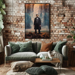 Majestic Historical Figure with Waterfall Art Poster PosterGoat
