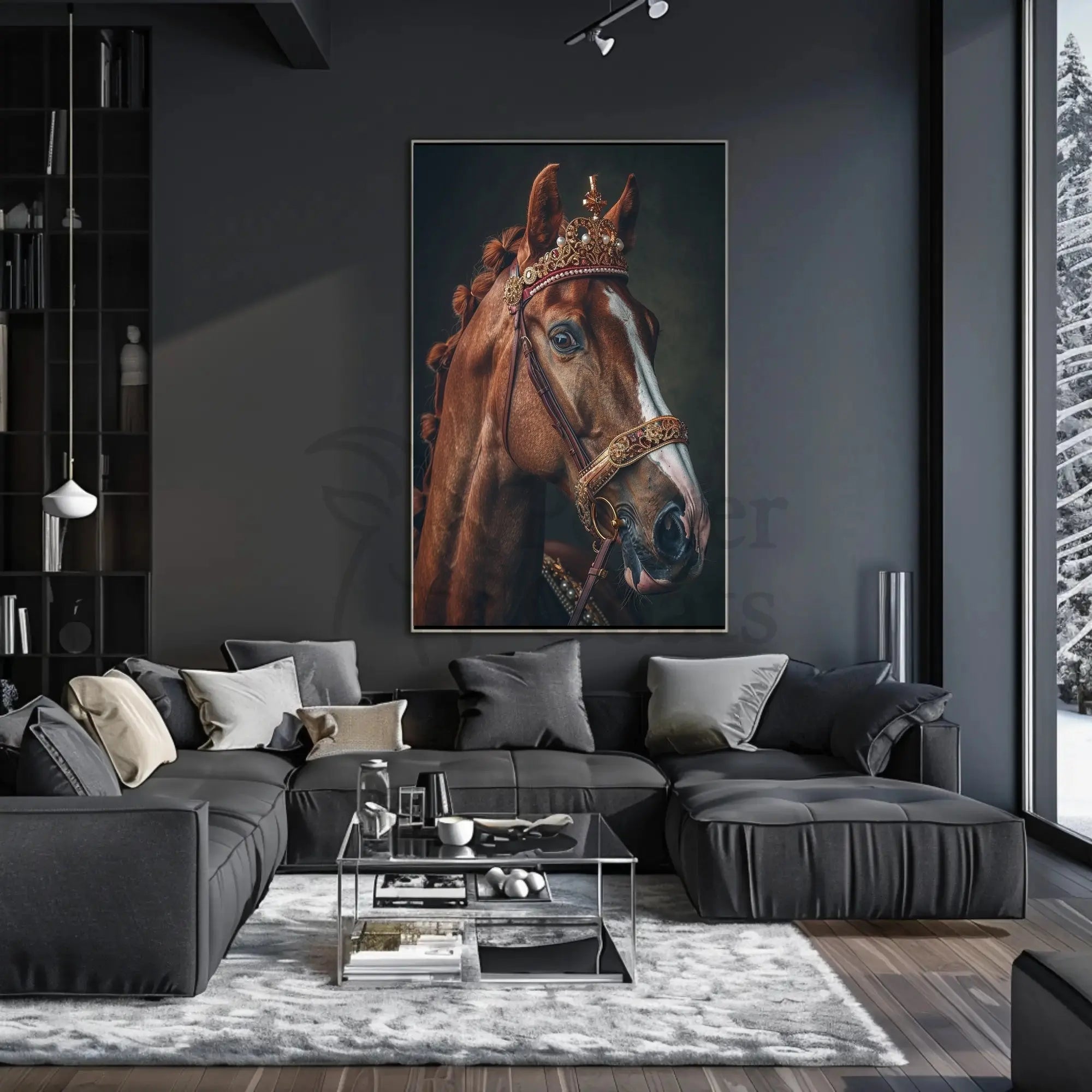 Majestic Horse with Crown Animal Poster PosterGoat