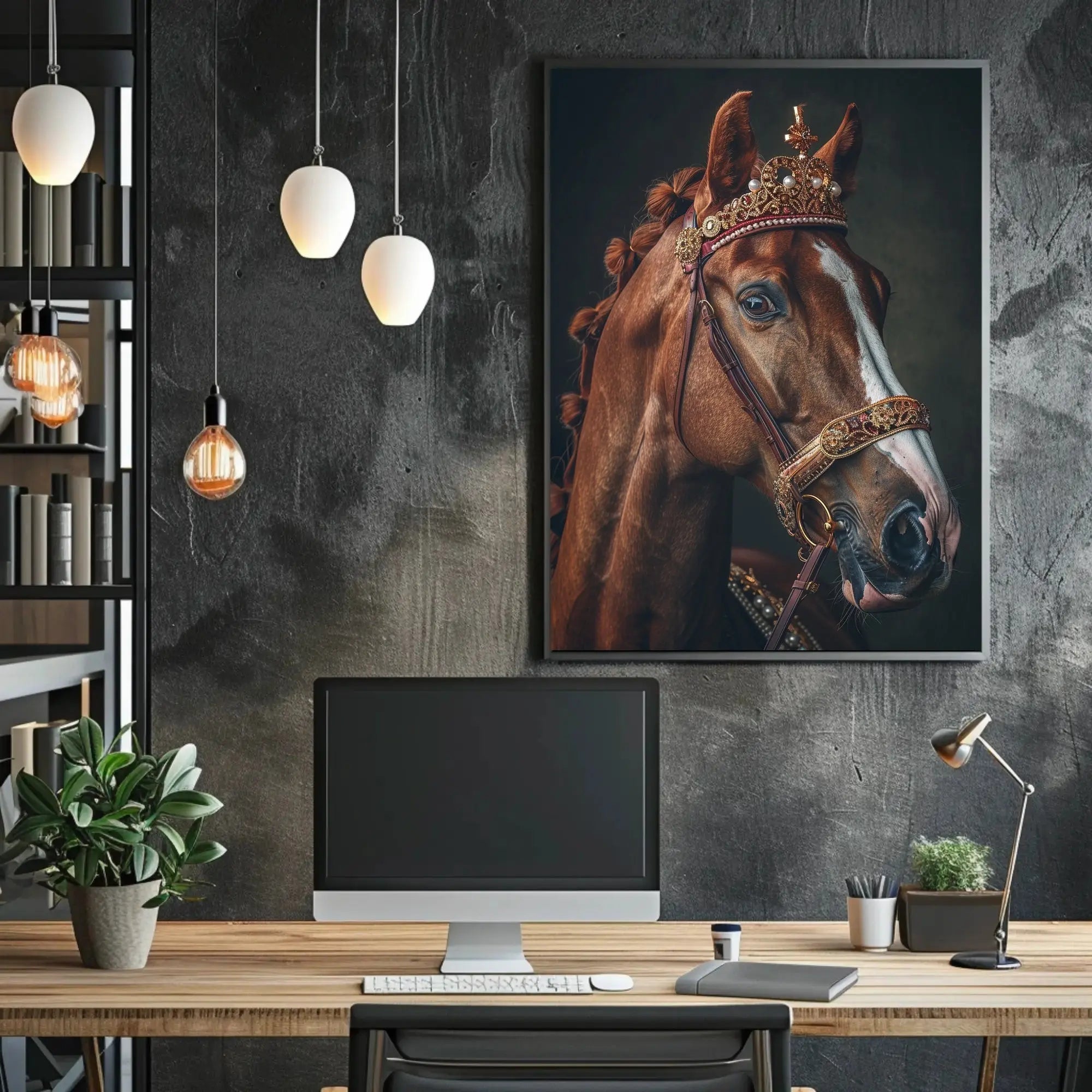 Majestic Horse with Crown Animal Poster PosterGoat
