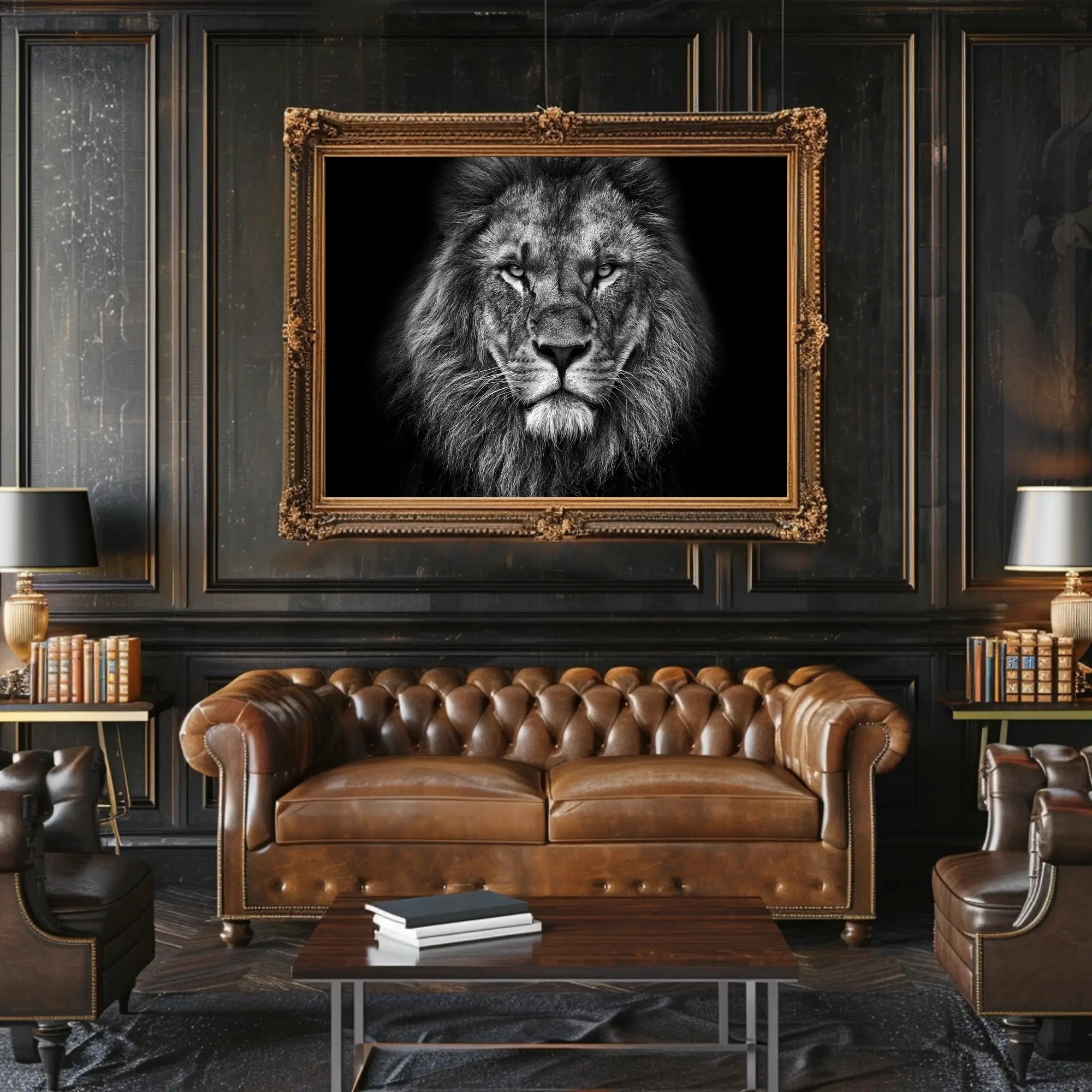 Majestic Lion Gaze Strength and Majesty Animal Poster PosterGoat