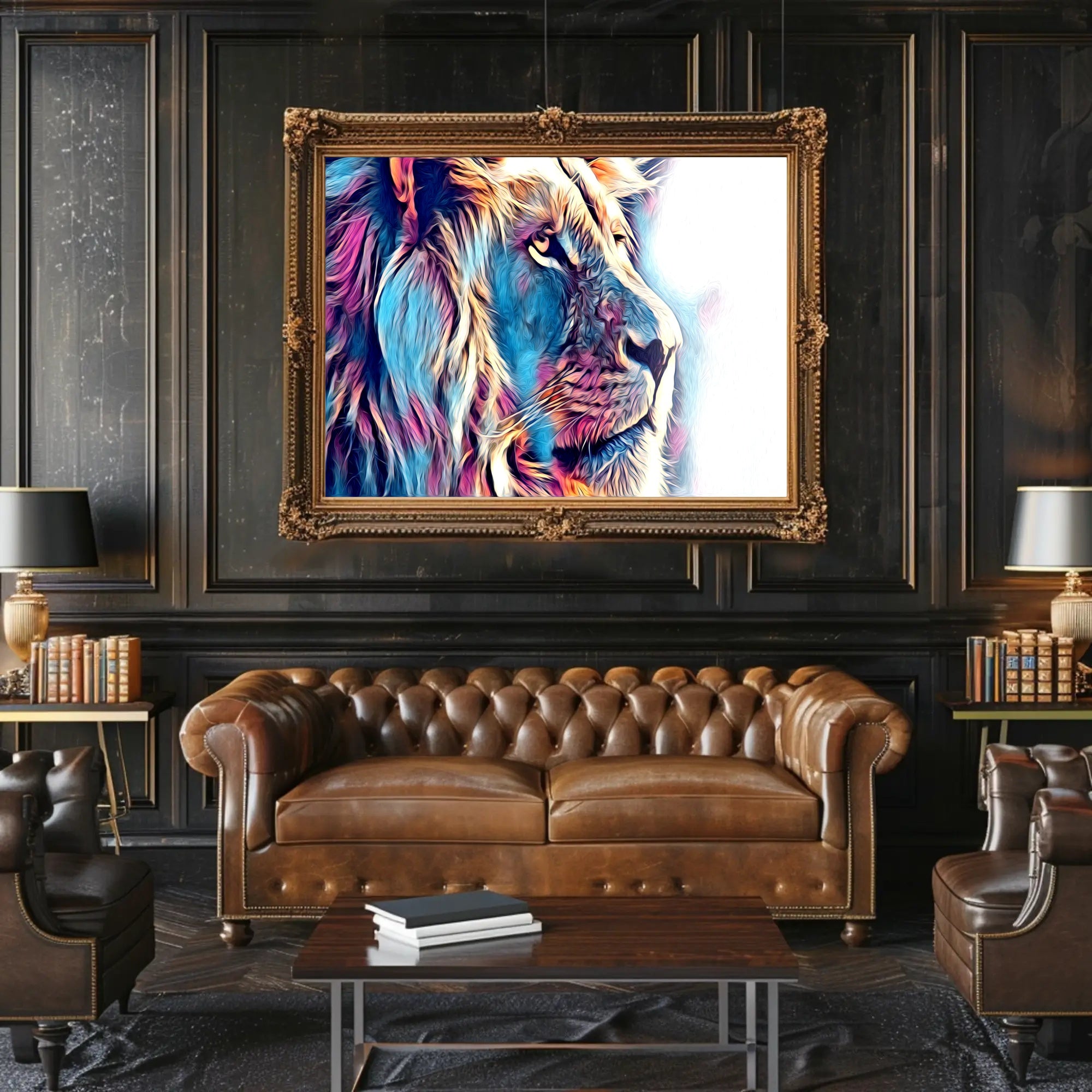 Majestic Lion Portrait Canvas: Abstract, Artistic Poster PosterGoat