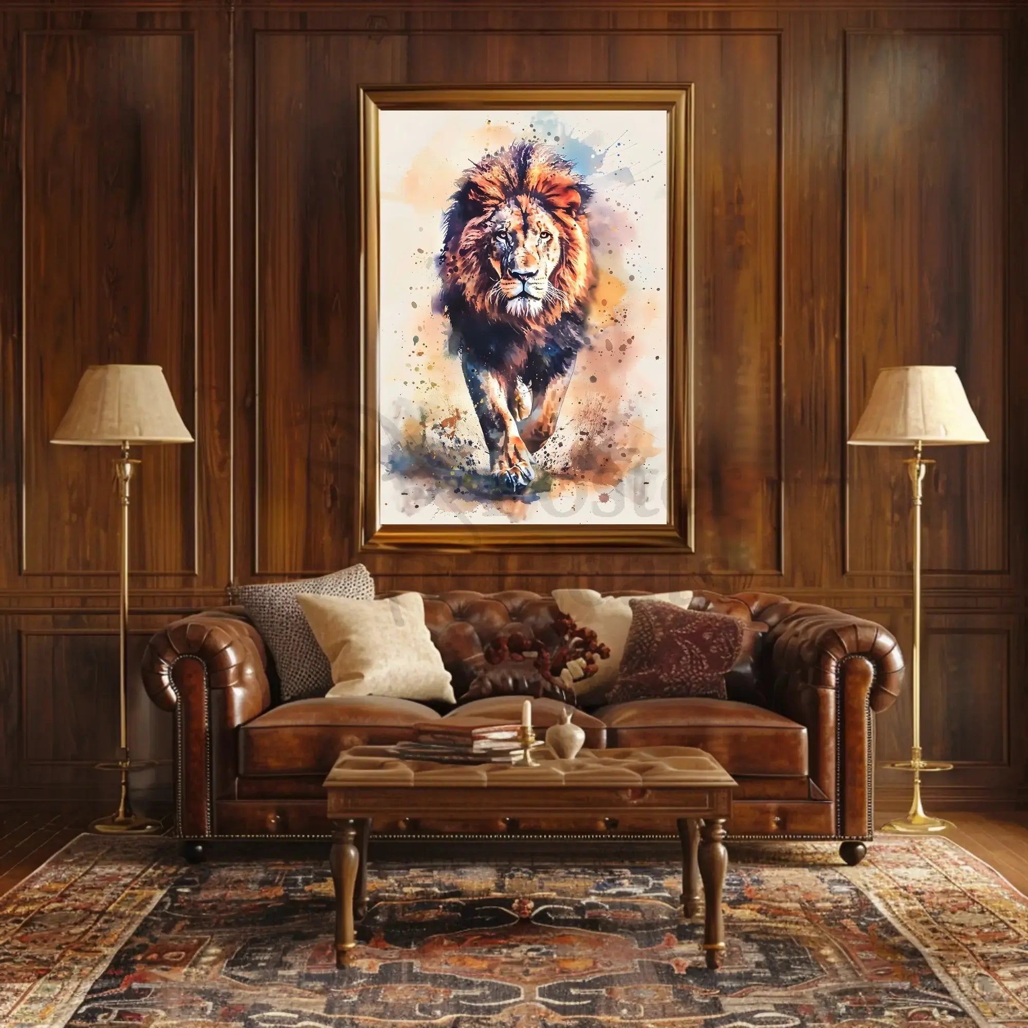 Majestic Lion Watercolor Art Animal Poster PosterGoat
