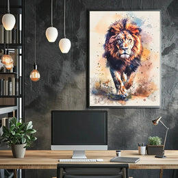 Majestic Lion Watercolor Art Animal Poster PosterGoat