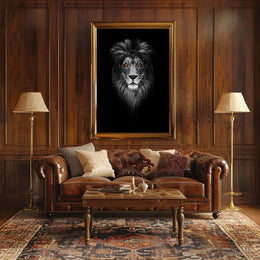 Majestic Lion with Orange Eyes Animal Poster PosterGoat