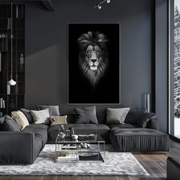 Majestic Lion with Orange Eyes Animal Poster PosterGoat