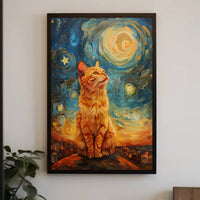 Majestic Orange Cat Over Starry Cityscape Artistic Poster PosterGoat