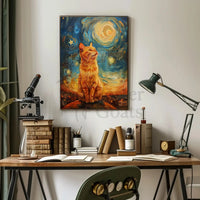 Majestic Orange Cat Over Starry Cityscape Artistic Poster PosterGoat
