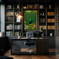Majestic Peacock in Vibrant Garden Animal Poster PosterGoat