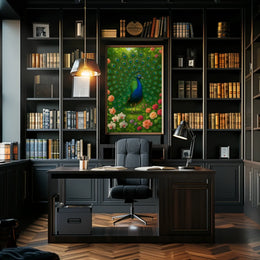 Majestic Peacock in Vibrant Garden Animal Poster PosterGoat