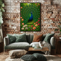 Majestic Peacock in Vibrant Garden Animal Poster PosterGoat