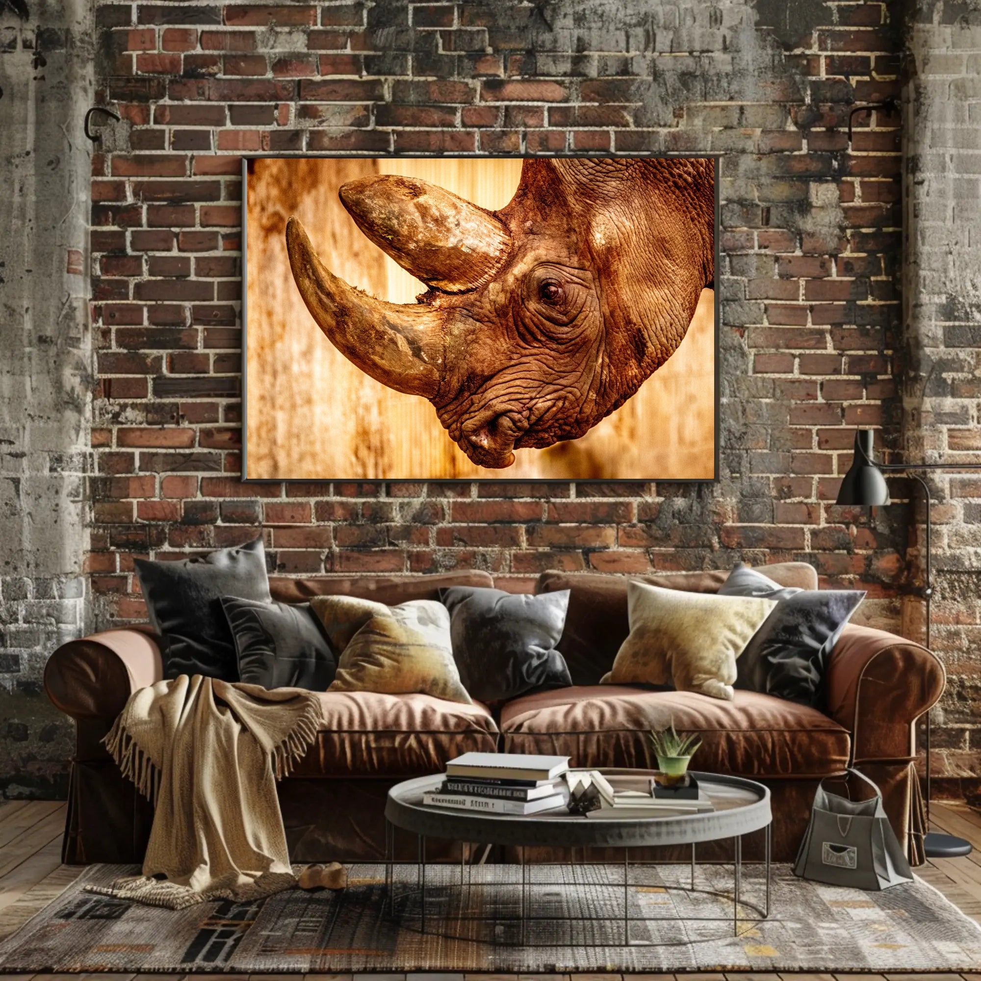 Majestic Rhinoceros Close-up Inspires Wildlife Conservation Animal Poster PosterGoat