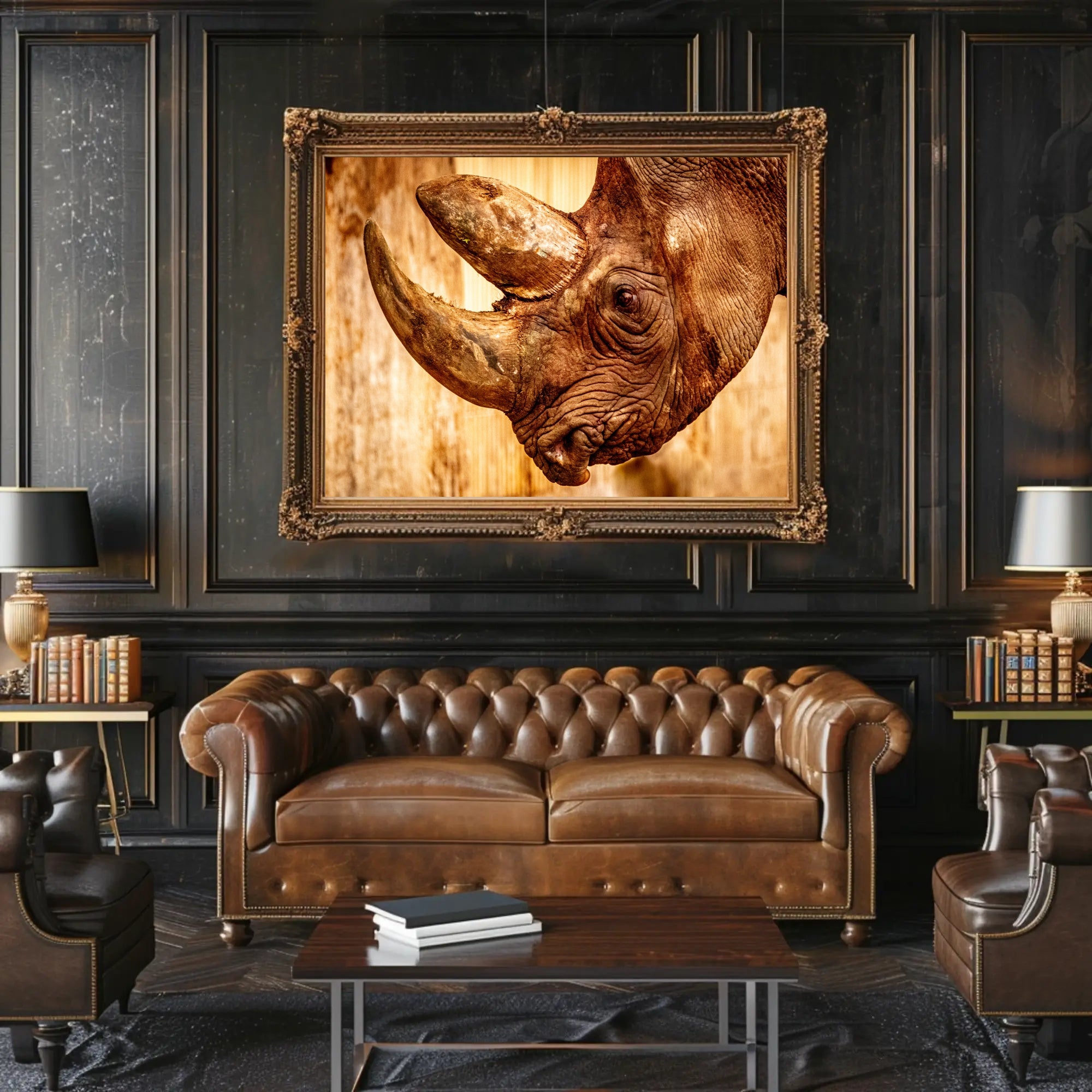 Majestic Rhinoceros Close-up Inspires Wildlife Conservation Animal Poster PosterGoat