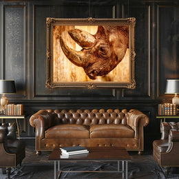 Majestic Rhinoceros Close-up Inspires Wildlife Conservation Animal Poster PosterGoat