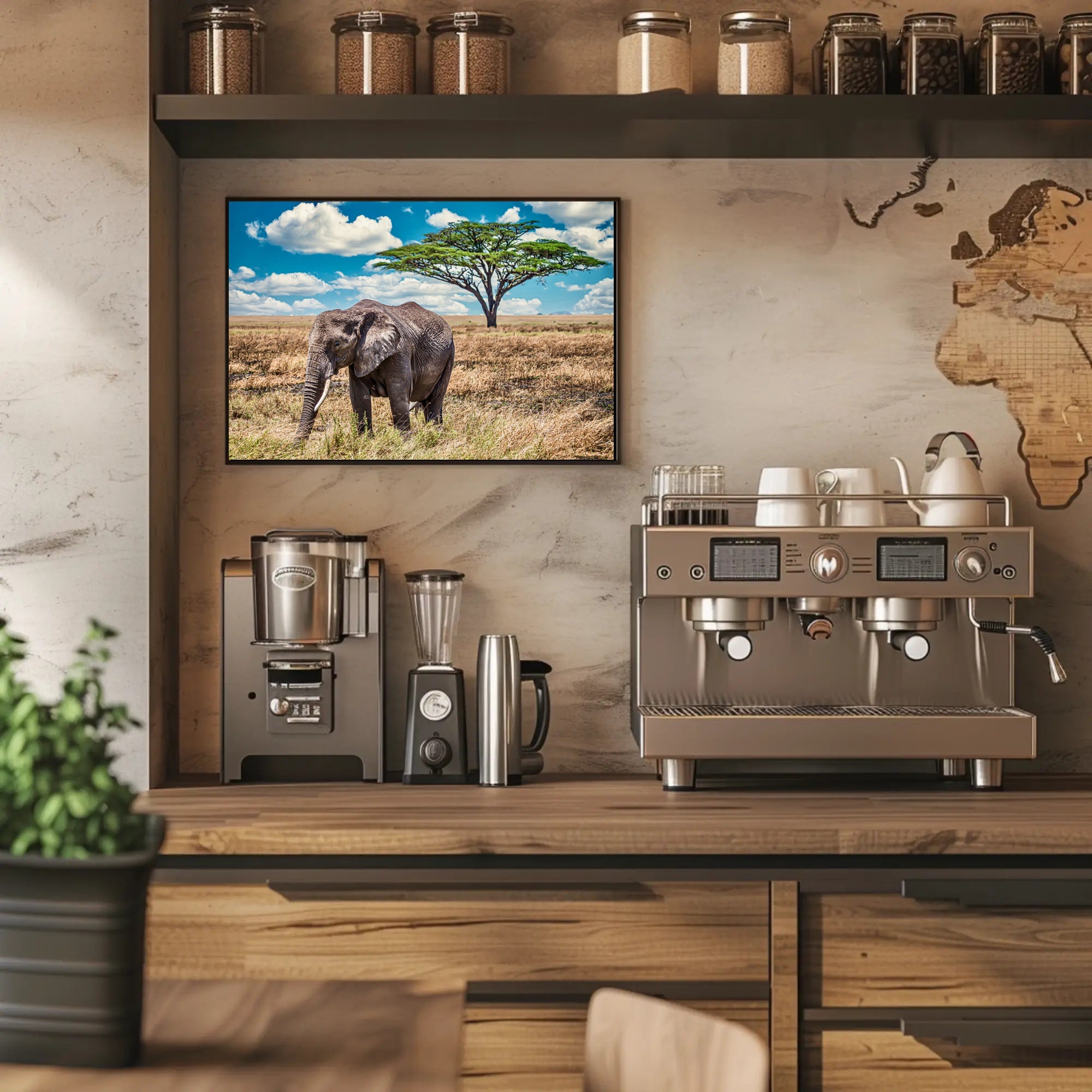 Majestic Savanna Scene with Elephant Animal Poster PosterGoat