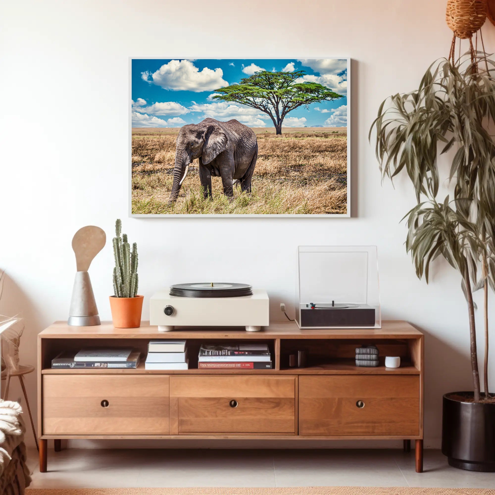 Majestic Savanna Scene with Elephant Animal Poster PosterGoat