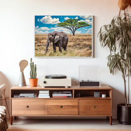 Majestic Savanna Scene with Elephant Animal Poster PosterGoat