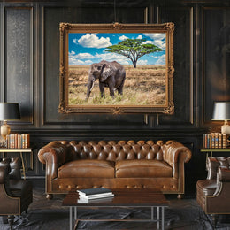 Majestic Savanna Scene with Elephant Animal Poster PosterGoat
