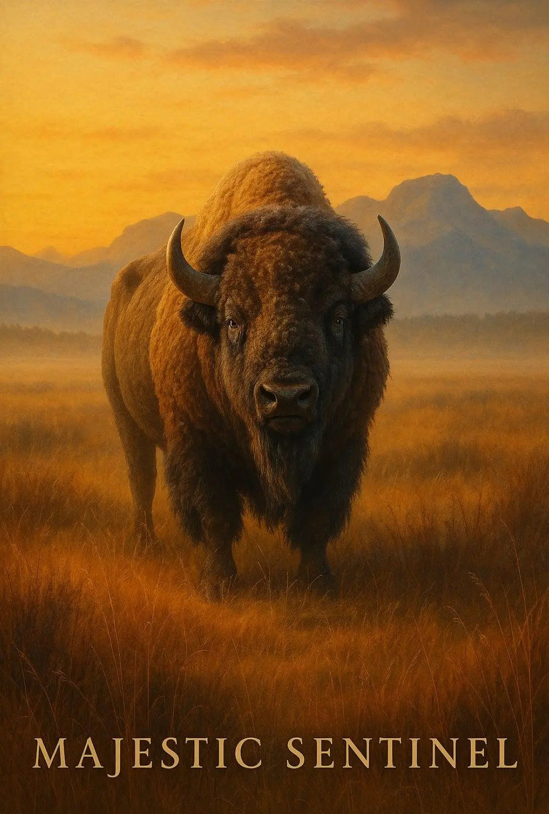 Majestic Sentinel Bison Landscape Art Animal Poster PosterGoat
