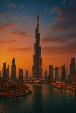 Majestic Skyscraper at Dusk Travel Poster PosterGoat