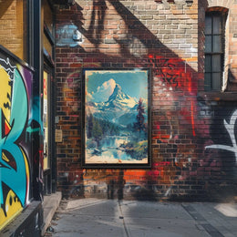 Majestic Snow-Capped Mountain Tranquil Scenic Travel Poster PosterGoat