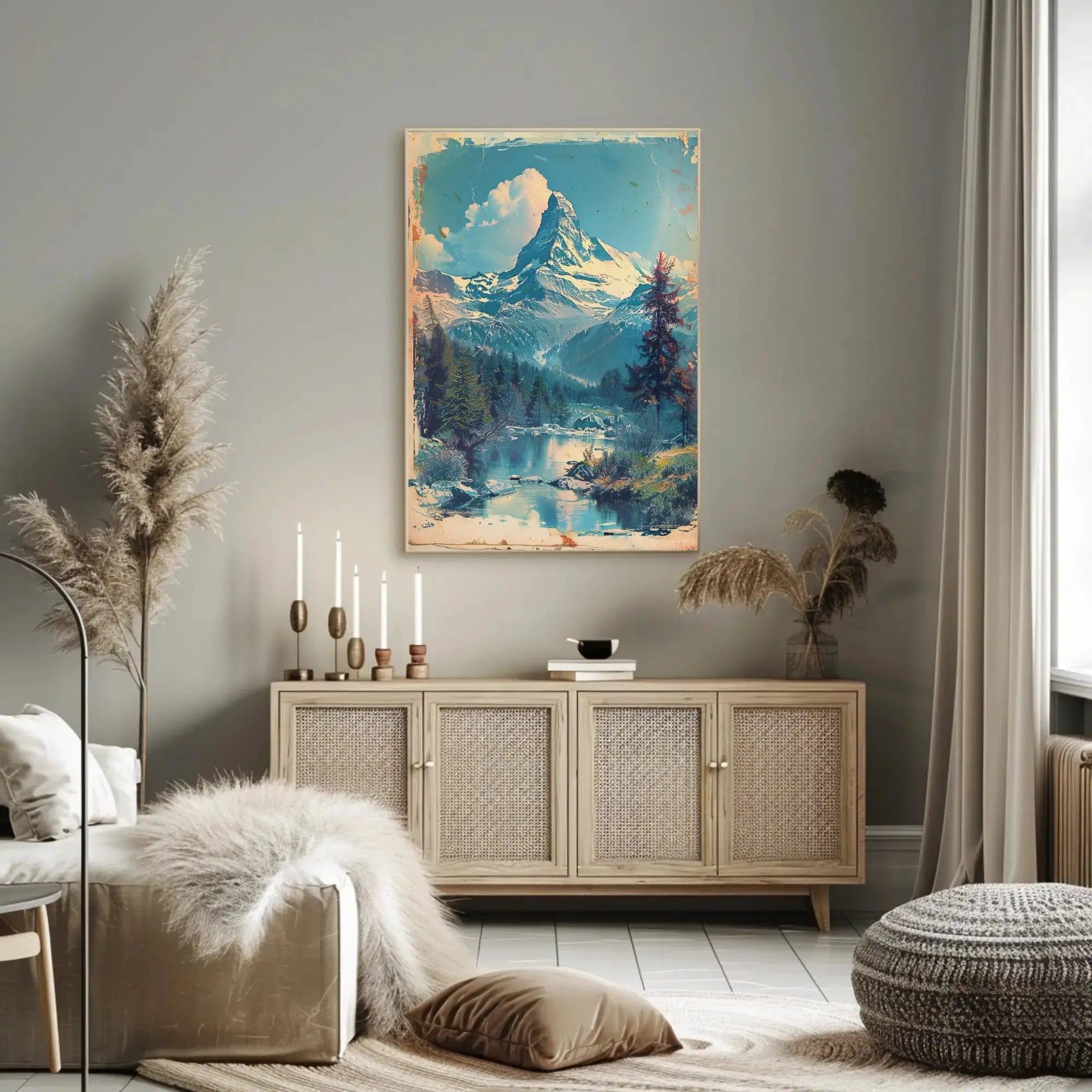 Majestic Snow-Capped Mountain Tranquil Scenic Travel Poster PosterGoat