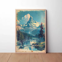 Majestic Snow-Capped Mountain Tranquil Scenic Travel Poster PosterGoat