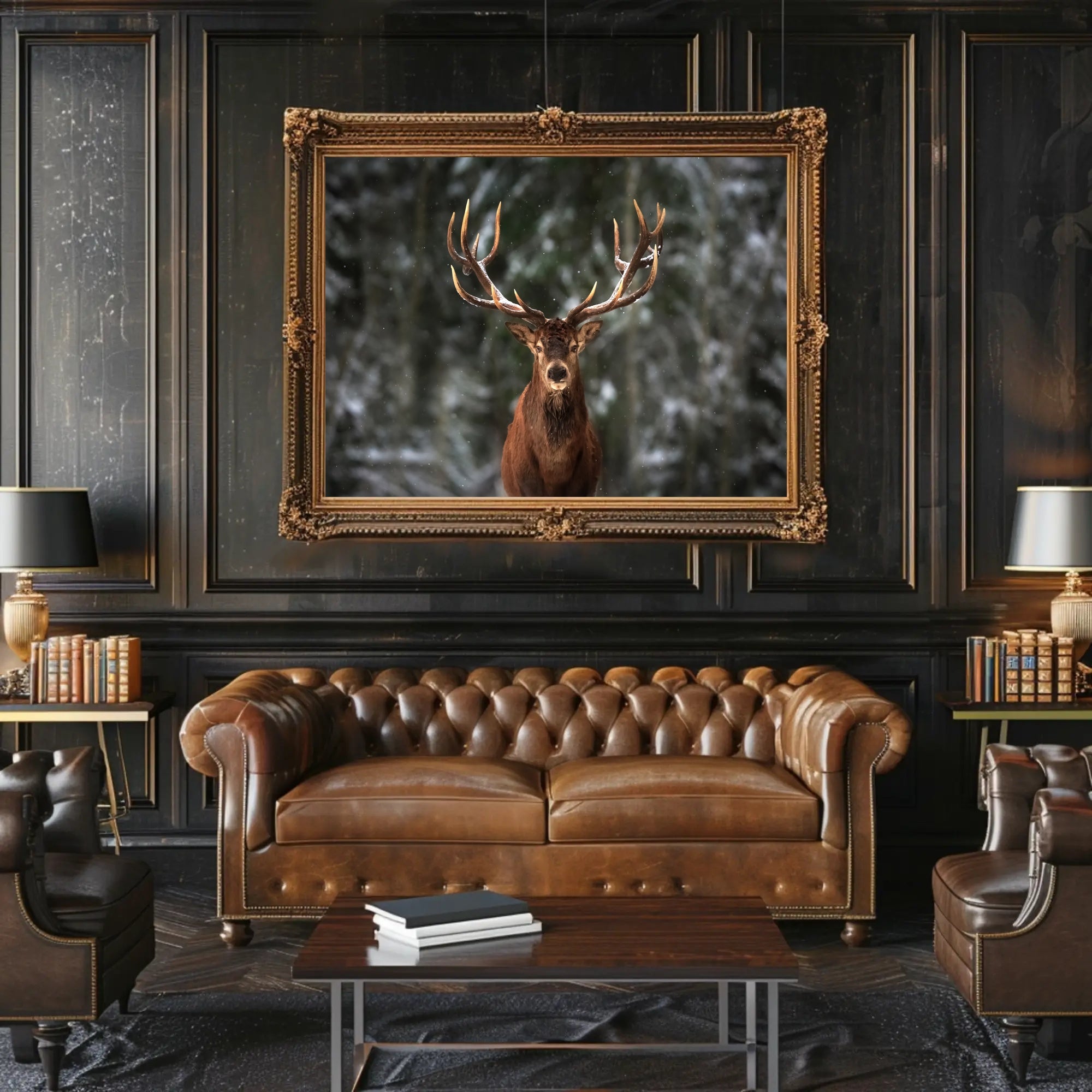 Majestic Snowy Forest Deer Animal Poster PosterGoat