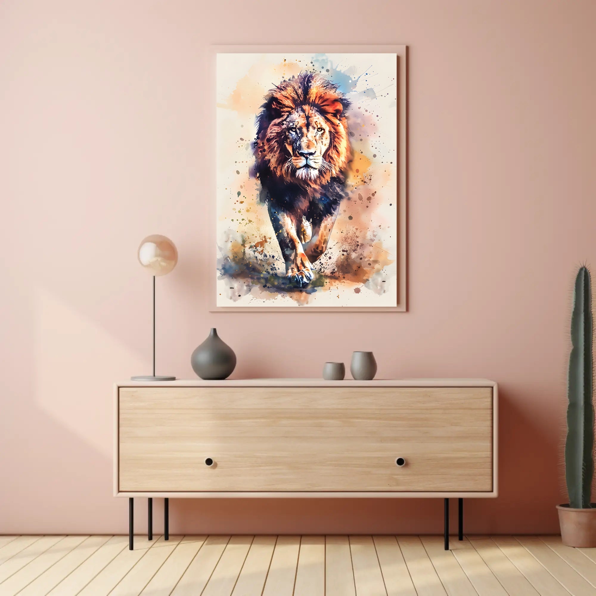 Majestic Watercolor Lion in Motion Animal Poster PosterGoat