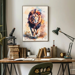 Majestic Watercolor Lion in Motion Animal Poster PosterGoat