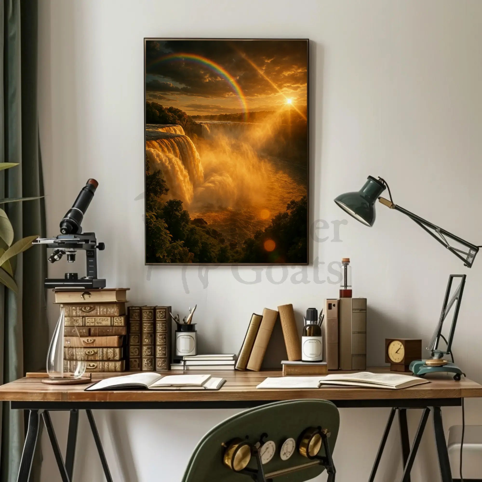 Majestic Waterfall Sunrise Scene National Park Poster PosterGoat