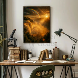 Majestic Waterfall Sunrise Scene National Park Poster PosterGoat
