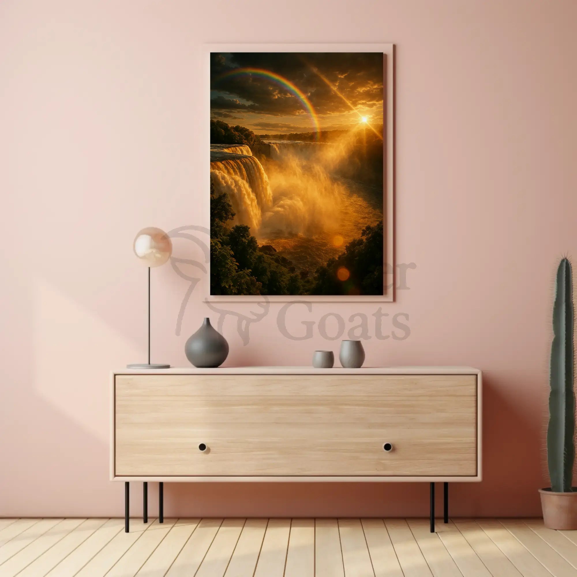 Majestic Waterfall Sunrise Scene National Park Poster PosterGoat