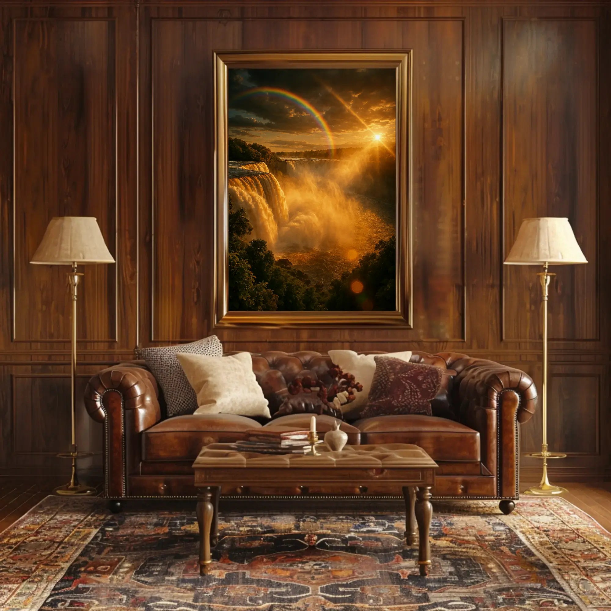 Majestic Waterfall Sunrise Scene National Park Poster PosterGoat